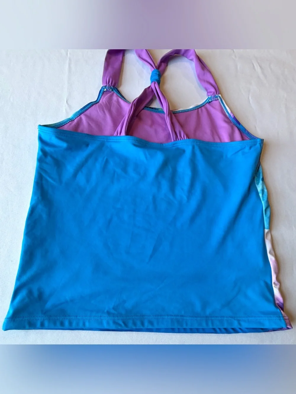 Justice Girls Swimsuit 2 Piece Blue Purple Palm Trees FUN Sequin Tankini Size 18